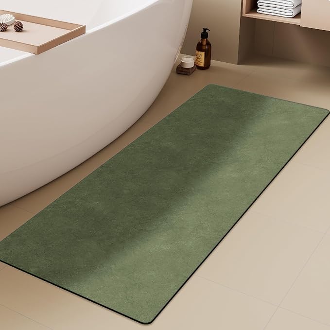 TYUU Bathroom Mat Quick Dry, Bathroom Rugs Non Slip Washable Thin Absorbent Bath Mat Fits Under Door Bathroom Floor Mat Perfect for Bath, Shower, or Sink 24"x70" Sage Green