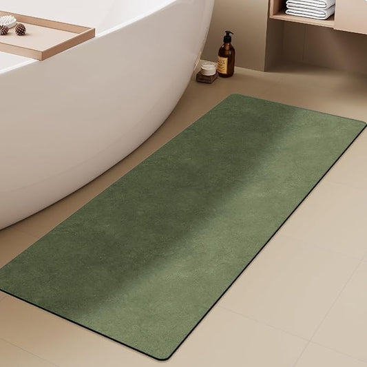 TYUU Bathroom Mat Quick Dry, Bathroom Rugs Non Slip Washable Thin Absorbent Bath Mat Fits Under Door Bathroom Floor Mat Perfect for Bath, Shower, or Sink 17"x59" Sage Green