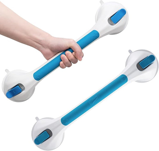 LEVERLOC Grab Bars for Shower 2 Pack, Suction Grab Bar Shower Handle for Bathroom Removable Handrails for Seniors Elderly Heavy Duty Safety Grip Waterproof Drill Free,Blue
