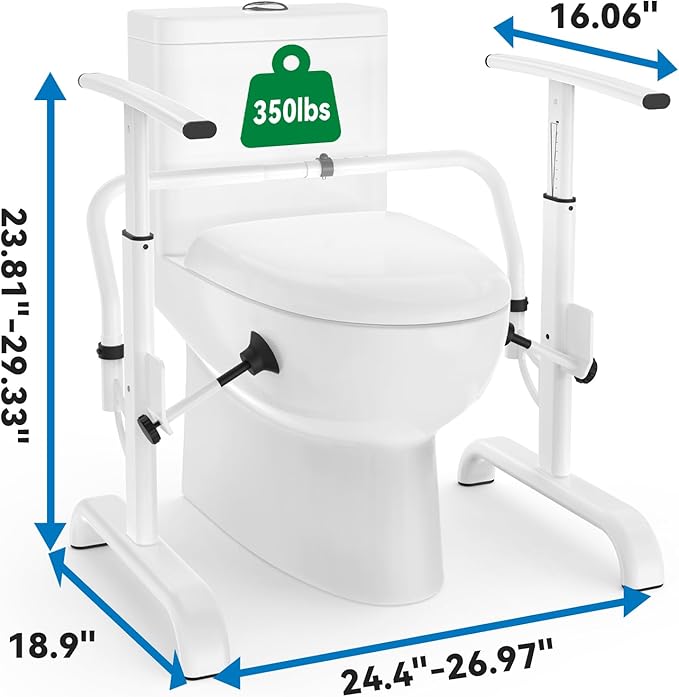 Loyoda Toilet Safety Rails for Seniors – Helps Family Members Sit & Stand Safely, Width & Chain Adjustable Toilet Handles, Heavy Duty 350 lbs Frame