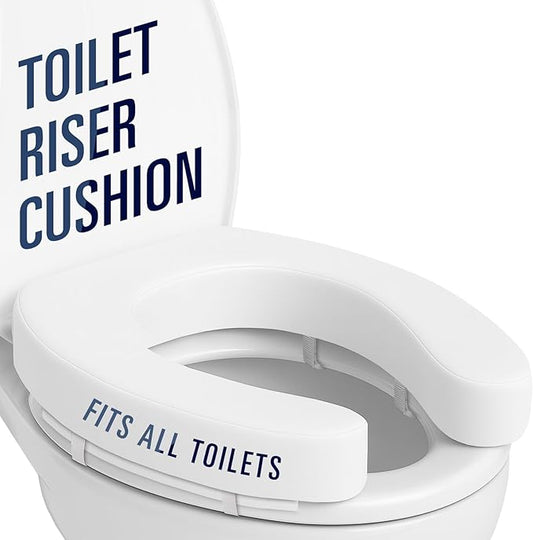 Vive Toilet Seat Riser Cushion for Seniors - Universal Fit - Raised Toilet Seat with High-Density Foam for Elongated & Standard - Firm Handle, Cushioned & Padded - Elevated Medical Handicap Lifter