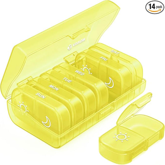AUVON XL Weekly Pill Organizer 2 Times a Day, Pill Box 7 Day with One-Side Large Openings for Easy to Use, Black Privacy Protection AM PM Pill Case for Medication, Vitamins, Fish Oils, Supplements