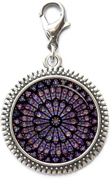 Stained glass Notre Dame de Paris Lobster Clasp, Notre Dame Cathedral Zipper Pull, Rose Window, Catholic Christian Lobster Clasp, men's Zipper Pull