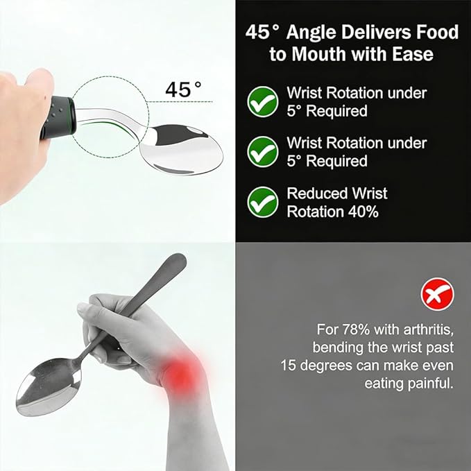 Adaptive Weighted Utensils 4 Piece Set, Non Slip Grip Silverware for Elderly Adults, Easy Hold Assistive Eating Tools for Seniors (Right-handed)