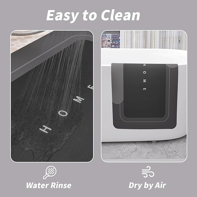 Housego 2PCS Absorbent Bath Mat Magic Rug Sets, Quick Drying Bath Mat Non-Slip Floor Rug Rubber Backed for Bathroom Kitchen Shower Sink, Water Absorbent (19.7''x23.6''+19.7''x31.9'', Black)