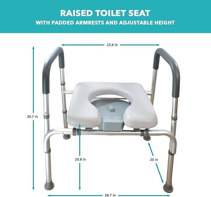 Sylvan Raised Toilet Seat with Adjustable Height, Armrests, and Non-Slip Design - Comfortable & Safe Elevation for Seniors and Individuals with Mobility Challenges