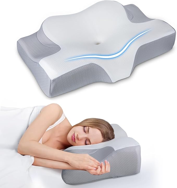 Cervical Pillow for Neck Pain Relief, Hollow Design Odorless Memory Foam Pillows with Cooling Case, Orthopedic Bed Pillow for Sleeping, Support for Side Back Sleepers