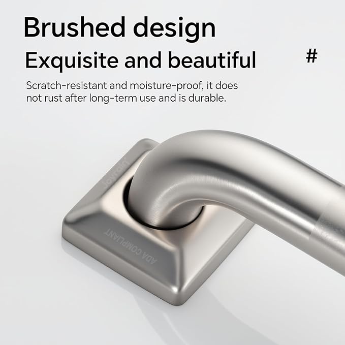 joyrain 500lb Capacity Stainless Steel Grab Bar - Heavy Duty Bathroom Safety Rail for Elderly, Anti-Slip Shower Handle, ADA Compliant (Peened, 12 inch)
