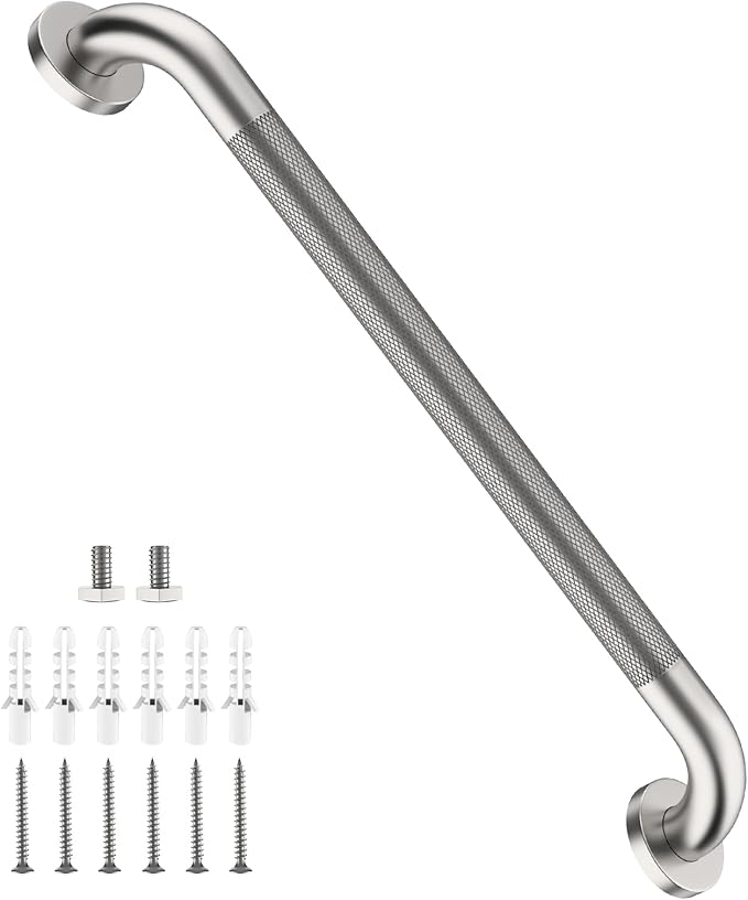 Chrome Grab Bar 36 Inch, iHansee Anti-Slip Bathroom Grab Bar w/Knurled Grip, Stainless Steel Long Safety Handrail for Toilet Bathtub Stair, Wall Mounted Shower Handle Handicap Bars for Elderly