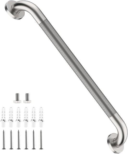 Brushed Nickel Grab Bar 24 Inch, iHansee Anti-Slip Bathroom Grab Bar w/Knurled Grip, Stainless Steel Safety Handrail for Toilet Bathtub, Wall Mounted Shower Handle Handicap Bars for Senior Elderly