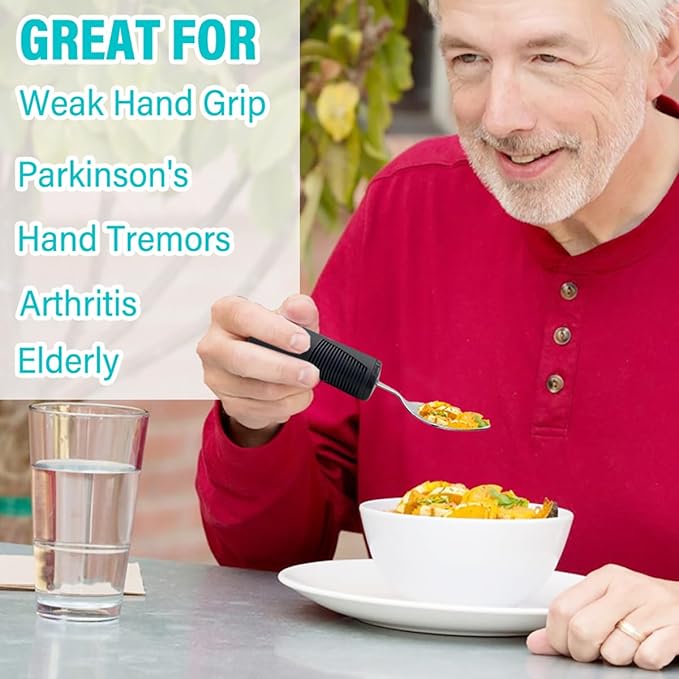 Nourislif Adaptive Utensils, Adaptive Utensils 3pcs for Hand Tremors,Elderly, Arthritis,Parkinsons-Built Up Utensils for Adults–Easy Grip Aids Handle–2.7oz Each Weighted Silverware for Hand Tremors