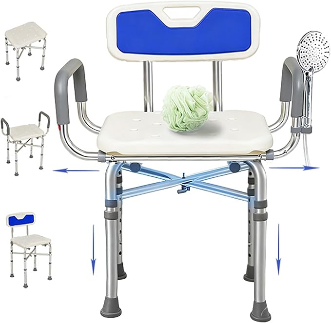2-Level Width Adjustable Heavy Duty Shower Chair for Inside Shower and Tub w/Reinforced X-Bar, 550lbs Shower Seat for Bathtub with Arms and Back for Seniors, Handicap, Bariatric, Elderly and Disabled
