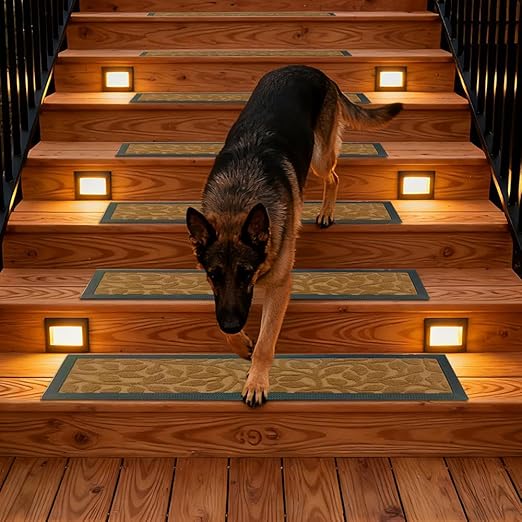 Stair Mat Outdoor for Wooden Steps, Non-Slip Rubber Brown Stair Runner Rugs, 6 Pcs 8.5" x 30" Heavy Duty Stair Mats for Outside Steps, Weatherproof Grip for Elders, Dogs & Kids, Yellow Leaves.