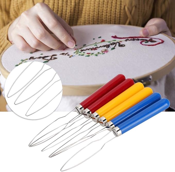 Zipper Pull Tool, 6PCs One-Hand Button Tool Zipper Button Puller for Sewing Embroidery Crafters with Wire Hook Easy Grip Handle