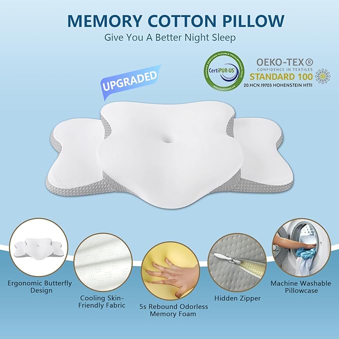 Cervical Neck Pillow for Sleeping | Ergonomic Pillow for Sleep Apnea, Neck Pain, and Snoring Relief | Contour Memory Foam with Ergonomic Support, White, Large