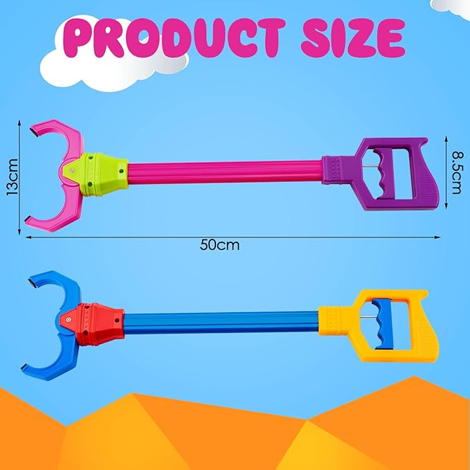 Lewtemi 4 Pcs Interactive Grabber Claw Robot Arm Pack Reacher Pickup Tool and Hand Eye Coordination Play, 18 Inch (Red,Blue)