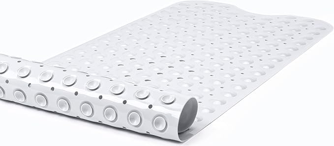 Extra-Long Non-Slip Bathtub & Shower Mat 39”x16” (Smooth/Non-Textured Tubs Only) Safe, Clean, Machine-Washable, Superior Grip&Drainage, Vinyl, Opaque White