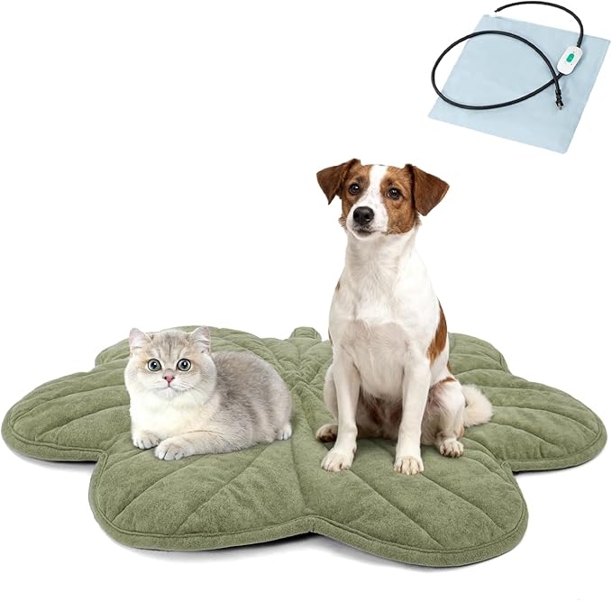 Vagascape Dog Bed, Waterproof Pet Bed with Washable Removable Cover, Comfort Cat Dog Pad for All Seasons, Heating Green Clover Shape Cat Mat with Nonskid Bottom(35"x27")