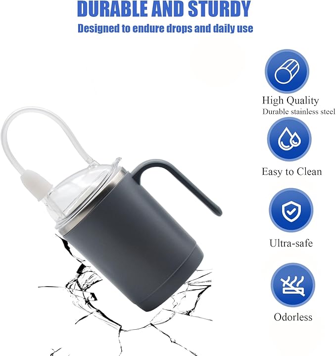 Adult Sippy Sup for Elderly 14oz Stainless Steel Spill Proof Cup with Straw, 3 in 1 Elderly Sippy Cup with Lid, Suitable for Seniors Disabled Patients Limited Mobility