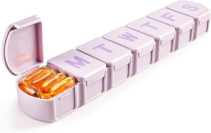Extra Large Weekly Pill Box Organizer 7 Day, MOLN HYMY 1 Week Jumbo Pill Dispenser Case One Time a Day, Daily Med Container to Hold Vitamin and Supplement (Purple)