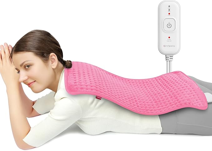 Comfytemp Heating Pad for Back & Period, Electric Extra Large Heat Pad, Birthday Gifts for Women Mom Dad & Mother Day Gift, Moist Neck Shoulder Legs Arm Knee Abdomen Heated Pad Washable, 12"x24", Pink