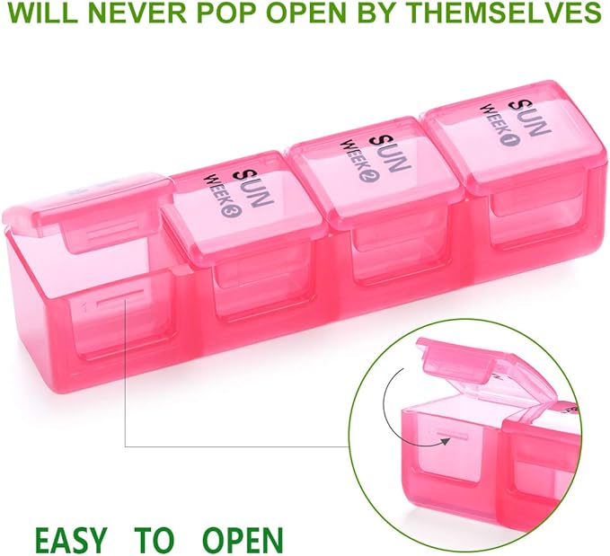 Sukuos Monthly Pill Organizer 28 Day, Large Moisture-Resistant Pill Box Cases with Dust-Proof Box and Clear Lid for Vitamin/Fish Oil/Supplements, Easy to Open and Clean