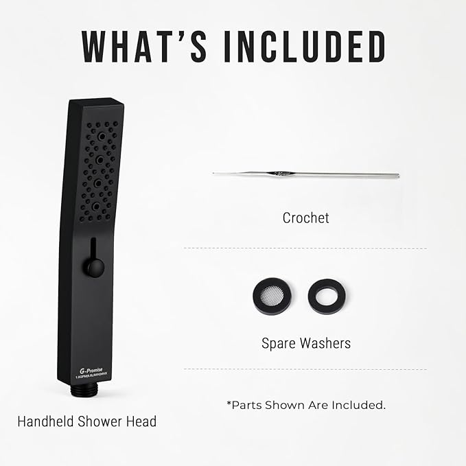 G-Promise All Metal Square 3 Function Handheld Shower Head, Easy and Quick Switch to Massage Mode, Bathroom Shower Wand Design Exquisite Luxury, 2.5 GPM, Matte Black
