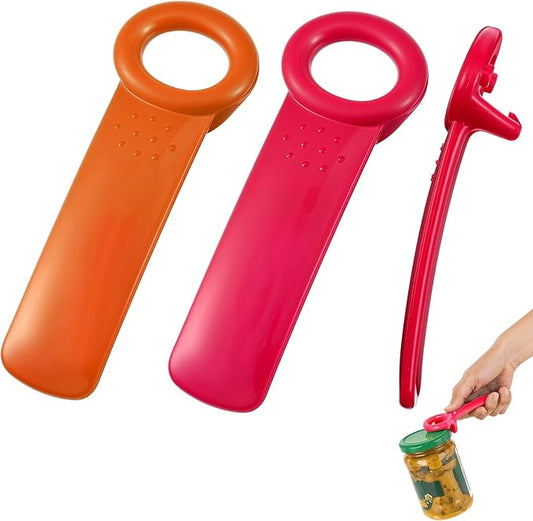 Ouligay 2PCS Jar Openers for Seniors, Jar Lid Opener, Plastic Lid Opener, Church Key Can Opener Jar Opener Gripper 5.51 inch, Rose Red & Orange