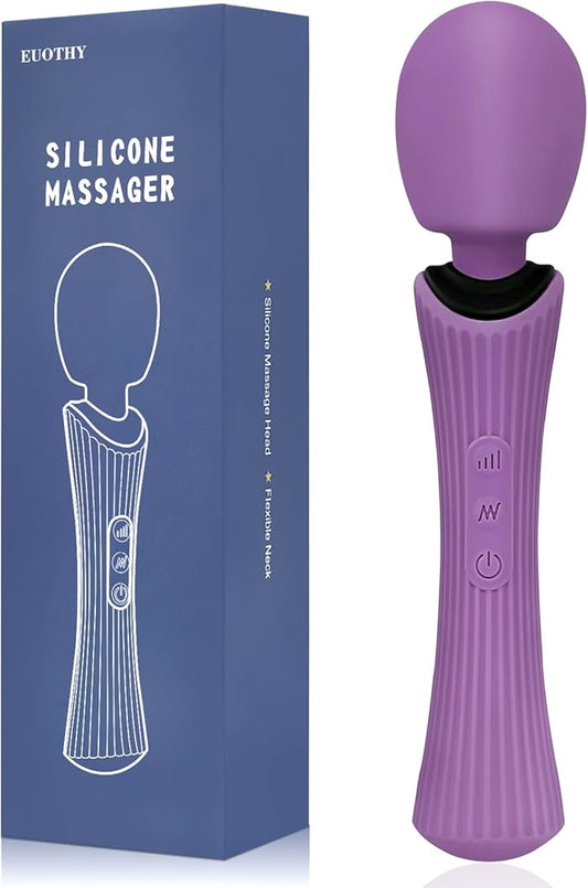 Handheld Wand Massager - Rechargeable Cordless Body Massager with 12 Vibration Patterns & 3 Speeds - Waterproof Silicone Percussion Massager for Neck, Shoulder, Back Muscle Relief - Rose Purple