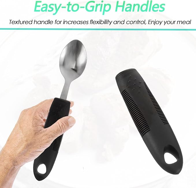 3PCS Adaptive Utensil Set - Arthritis Aid Silverware for Parkinsons, Hand Tremors - Easy Grip for Shaking and Trembling Hands - Heavy Stainless Steel Spoon (Regular)