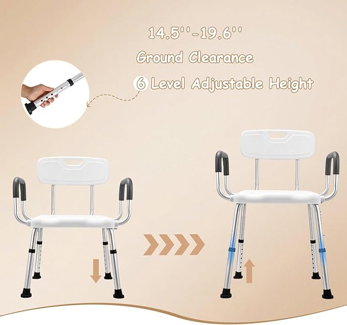 Urby Plus Size 24in Extra Wide Shower Seats for Adults with Arms & Back, Semi Pre-Assembled Bath Chairs for Seniors, or Big & Tall Person. 150kg Weight Capacity. Square