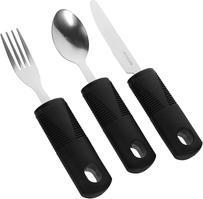 Amosfun 1set Adaptive Silverware for Elderly Non-Skid Portable Cutlery Kit Fork Spoon and Knife Lightweight and Easy to Clean Tableware for Seniors Convenient Storage and Use