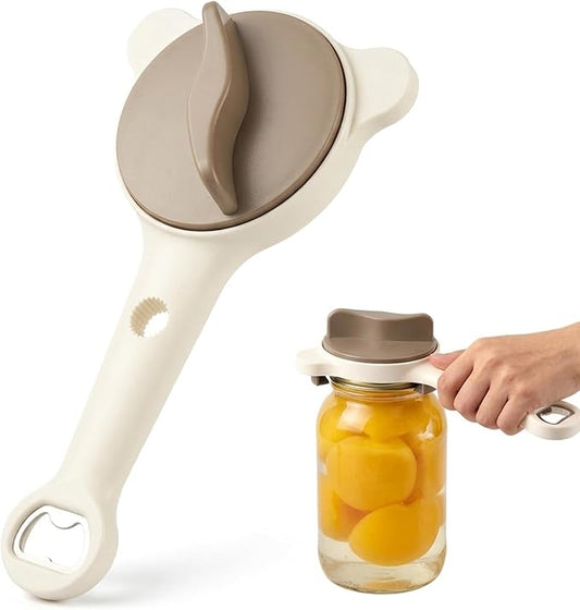 Jar Openers for Seniors, 4-in-1 Multi-Function Jar Opener with Adjustable Three-Prong Design, Stainless Steel Safety Clips for Tight Lids and Bottles, Ergonomic Grip for Home Kitchen Use
