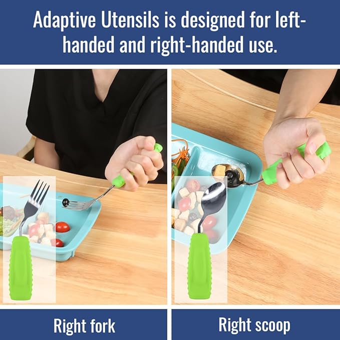 EZ Assistive Adaptive Utensils Spoon & Fork Easy to Hold for Independent Eating, Weighted Utensils for Hand Tremors