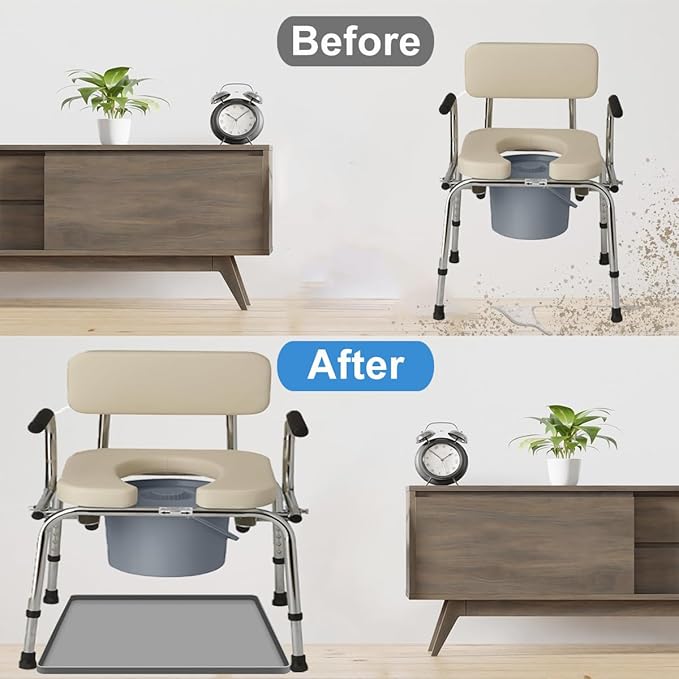 Bedside Commodes Mat Bedside Portable Toilet Mat with Raised Edge, Non-Slip Recycle Commode Toilet Pad Under Commode Chair Mat Waterproof Floor Protector, Silicone Mat for Porta Potty (26.8"X26.8")