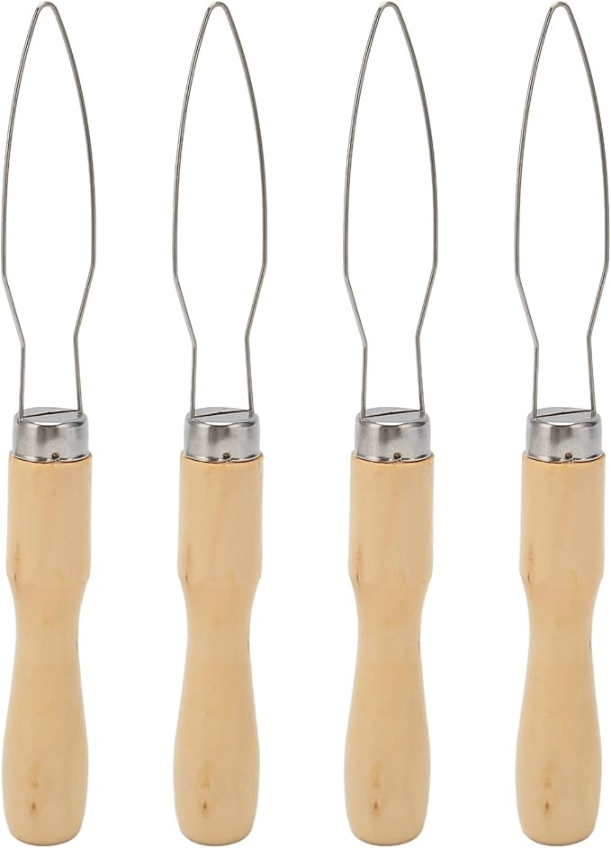 ZJchao Button Hook for Seniors, Button Hook Tool 4Pcs Wooden Handle Stainless Steel Wire Semi Flexible Assist Tool with Comfort Grip Handle for Elderly