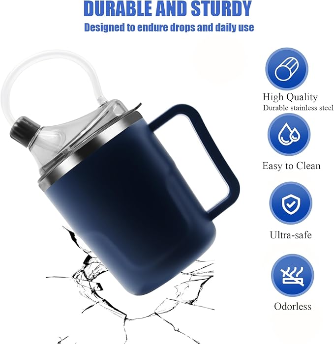 Adult Spill Proof Cup for Elderly, 3 in 1 Stainless Steel Sippy Cup with Straw and 2 Lids, Suitable for Seniors Disabled Patients Limited Mobility, 14 OZ