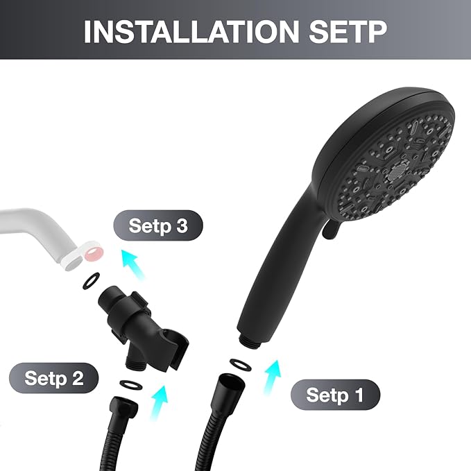Handheld Shower Head 10 Mode Shower Heads with Handheld Spray High Pressure Shower Head Handheld with Brass Swivel Ball Bracket Showerheads Matte Black