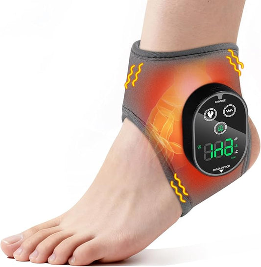 Ankle Heating Pad Cordless, Ankle and Foot Massager for Neuropathy, Heated Ankle Wrap with 4 Heats and 2 Vibrations, 3 Timers, Gifts for Women Men (Grey)