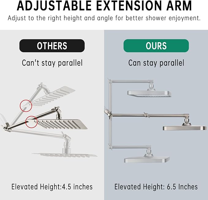 13-Inch Shower Heads with Multi-Function Handheld Sprayer Combo, 3-Way Metal Extended Diverter with Holder and Metal Adjustable Shower Extension Arm, Extra Long Hose