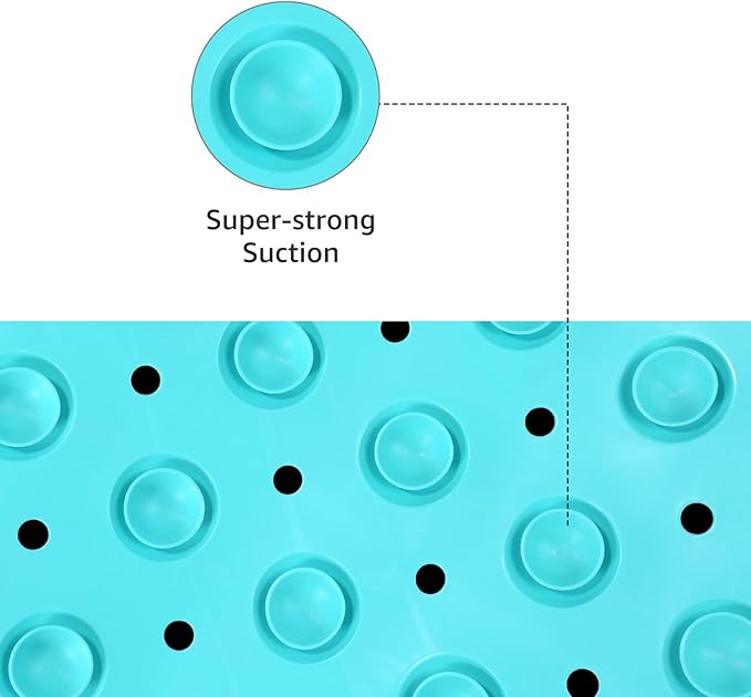 WarmSnow Long Bathtub Mat Non Slip 39.5 x 16 Inch, Inside Shower Mats with Suction Cups & Drain Holes, Soft TPE Bath Mat for Tub, Quick-Drain Bathroom Floor Mats, Blue