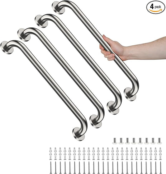 4 Pack 24 Inch Shower Grab Bars, YuanDe Brushed Nickel Stainless Steel Bathroom Wall Grab Bar Handle, Shower Balance Bar, Safety Hand Rail Support, Handicap Elderly Senior Bath Grab Handle(1.25" Tube)