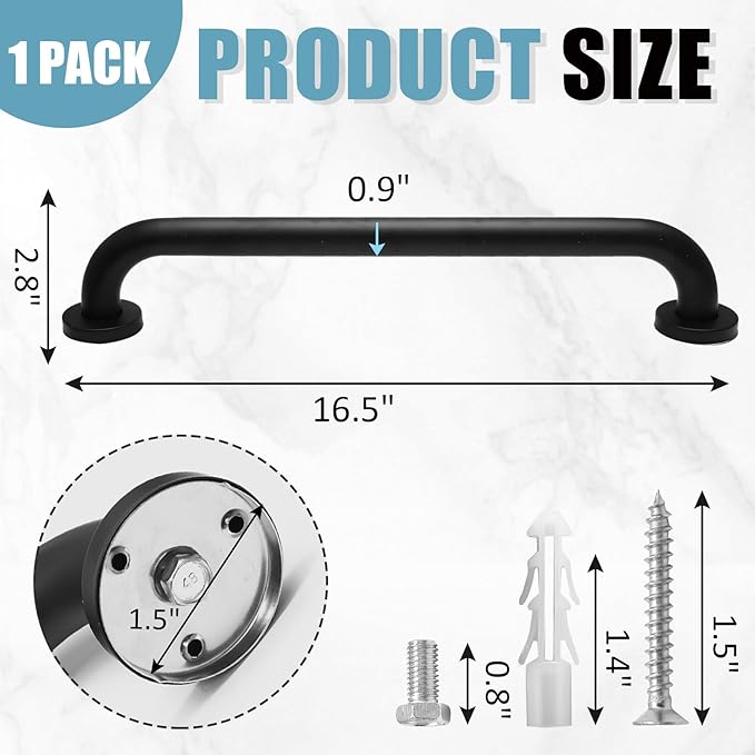 16 Inch Shower Grab Bar Stainless Steel Stairs Grab Indoor & Outdoor Deck Hand Rail Safety Grab Bar Handle Bathroom Shower Balance Bar Wall Handrail Support for Handicap Senior Pregnant