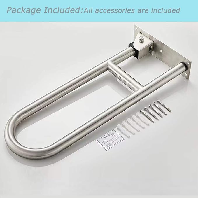 FlySkip Fold Down Grab Bar - 24" Stainless Steel Flip-Up Handicap Support Bar for Bathroom Shower Safety