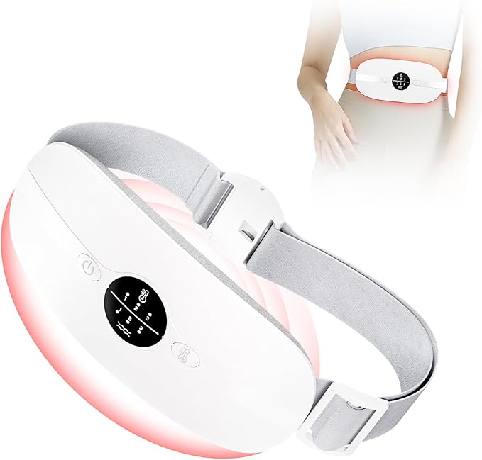Cordless Portable Heating Pad, 3 Heat & 3 Massage Modes Wearable Warming Belt, Electric Belly and Back Heat Pad for Women Comfort, Fast Heating Waist Wrap for Home Office, White