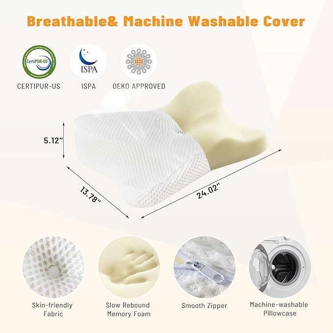 Cervical Neck Pillow Set of 2, Memory Foam Pillow for Neck Pain Relief, Ergonomic Bed Pillow with Neck Support for Side, Back & Stomach Sleepers, Queen, White