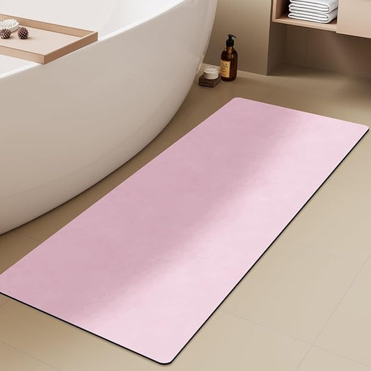 TYUU Pink Bath Mat, Bathroom Rugs Non Slip Washable Thin Absorbent Quick Dry Bath Mat Fits Under Door Bathroom Floor Mat Perfect for Bath, Shower, or Sink 17"x59" Pink