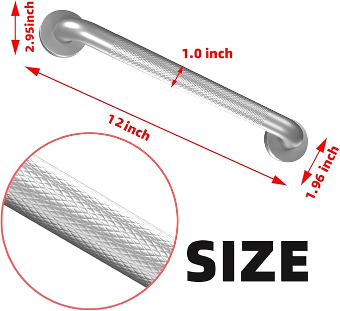 Metal Industrial Stairs Grab Wall Handrail Staircase Steps Indoor Exterior Outdoor Deck Hand Rail Safety Grab Bar Handle for Stairs Bars Wall Elderly Grab Frame Pipe (12 Inch 2 Pack Anti-Slip Silver)
