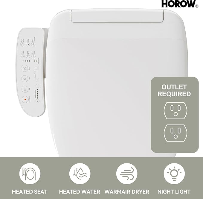 HOROW T0338W One Piece Toilet with Smart Seat, Elongated ADA Height Toilets with Heated Seat, Luxury Smart Toilet with Bidet Built-in, Dual Flush 12'' Rough-in, Standard White Toilet