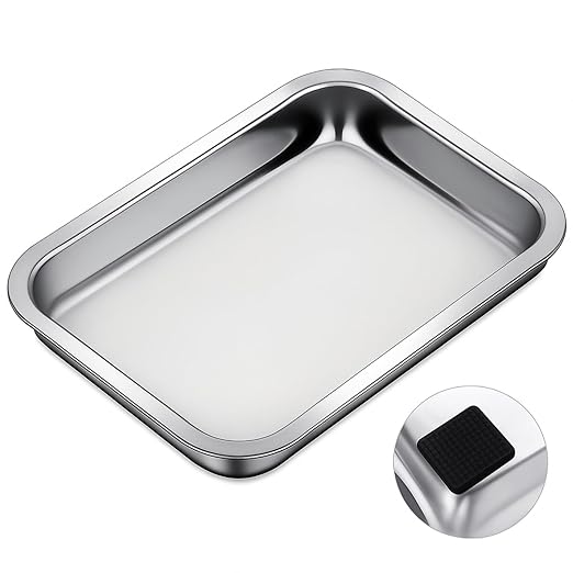Conelist 1 Set 10.2 x 7.5 Inch Dissection Pan with White Wax Thicken with 4 Rubber Nonslip Mat Reusable Stainless Steel Thicken Dissection Pan for Lab Experiment Junior Senior